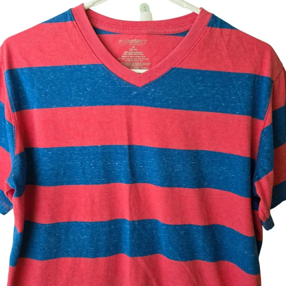 No‎ Boundaries Mens M Pink Blue Striped V-Neck Short Sleeve T-Shirt NM25Y041
